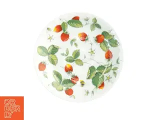 Porcelæns tallerken med jordbærmotiv (str. 15x2,5 cm)