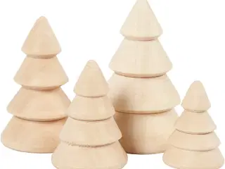 Juletræer, H: 3,3+4,3+5,3+6,3 cm, diam. 2,3+3+3,2+4 cm, 4stk./ 1 pk.