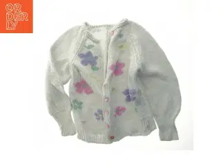 HåndStrikket cardigan med blomster (str. Bryst. 40 cm. længde. 42 cm)