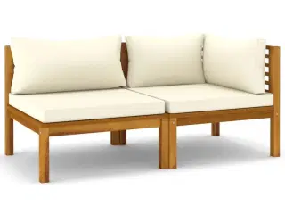 Sofasæt 2 dele med cremehvide hynder massivt akacietræ
