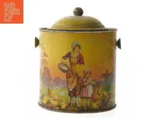 Vintage metal opbevaringsdåse (str. Ø 13 cm længde 16 cm)