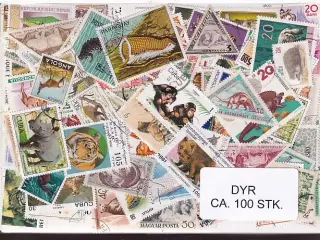 Dyr på Frimærker . St/ust. 100 forskellige.
