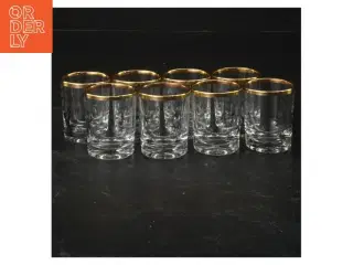 Drikkeglas med guldkant (str. 8 styk. y. 4 cm længde. 4,5 cm)