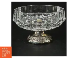 Gl. Glasskål med fod i sølvplet (str. H. 9,5 cm. ø. 13,5 cm)