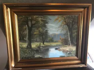 Oliemaleri af Skov og å
