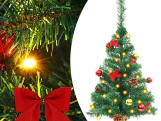 Kunstigt juletræ med lys og julekugler 64 cm grøn