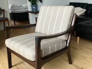 Lænestol Ole Wanscher i mahoni og uldbetrak ny POL