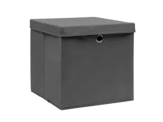 Opbevaringskasser med låg 10 stk. 28x28x28 cm grå