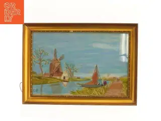 Maleri med vindmølle motiv (str. 31,5x44,5 cm)