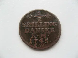 Flot 1/2 Skilling 1745. Chr.D.VI. En af de gode