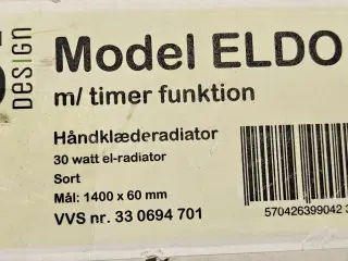 Håndklædetørrer, el, 6 140 cm. Ubrugt 
