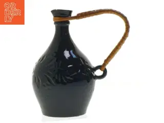 Blå keramik kande / vase med flet håndtag (str. 18 cm)