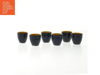 6 blå/gule keramik shotglas / kopper (Ø 4,5 cm)