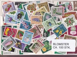 Blomster på Frimærker. St./ust. 100 stk.