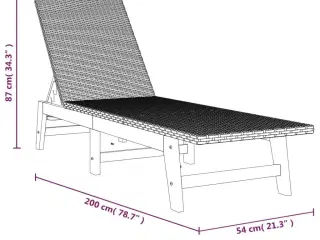 Liggestole 2 stk. polyrattan og massivt akacietræ sort og brun