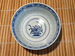 Vintage kinesisk porcelæn skål blå og grå