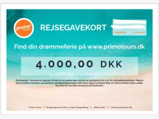 Gavekort på 4.000 kroner til Primo Tours