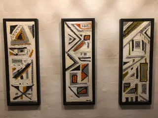3 malerier med abstrakt motiv