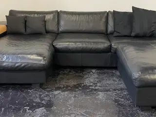 Lædersofa med chaiselong