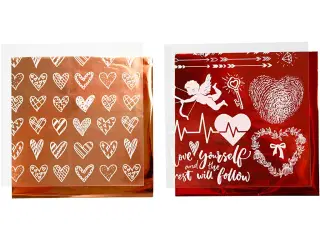 Dekorationsfolie og design limark, hjerter og kærlighed, ark 15x15 cm, rød, 2x2ark/ 1 pk.