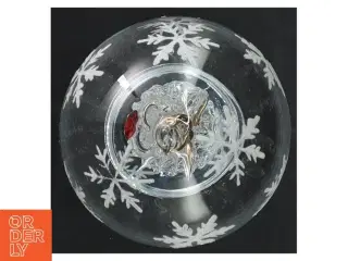 Glaskugle med julemotiv (str. 11 cm i diameter)
