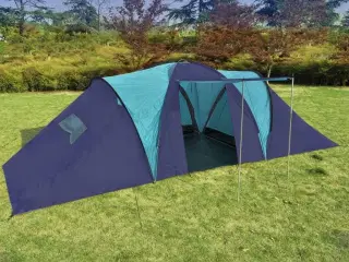 Campingtelt 9 personer stof mørkeblå og blå