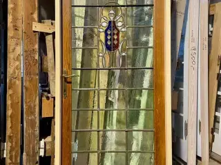 Unik, fransk dør m. blyindfattede ruder og motiv