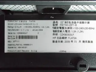 HP LP2245wg 22" widescreen LCD skærm med USB 2.0