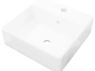 Keramisk firkantet håndvask m. overløb og hul til hane 41 x 41 cm