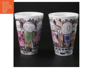 2 stk illustrerede krus fra Poul Pava (str. 2 stk Ø 9 cm længde 12,5 cm)
