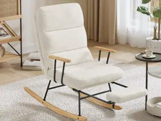 Gyngestol HOME LYY016W01, justerbar ryglæn i 4 positioner, udtrækkelig fodstøtte, stålramme og gummitræslæbere, plys, 160 kg, cremehvid