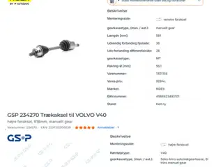 Trækaksler Volvo V40