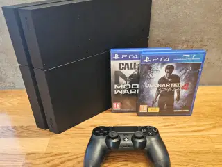 PlayStation 4 500GB + COD MW og Uncharted 4