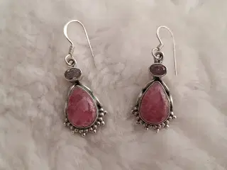 925 sterlingsølv rhodochrosit og ametyst øreringe