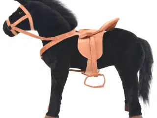 Stående tøjdyr hest plysstof sort