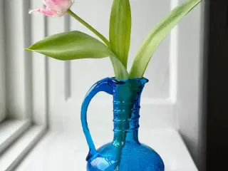 Flaskeformet, blåt krakeleringsglas