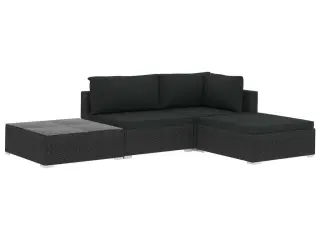 Haveloungesæt 4 dele med hynder polyrattan sort