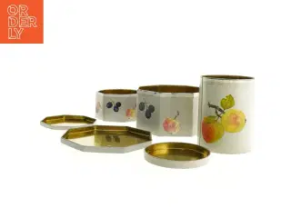 Vintage kasedåser med frugtdekoration - 3 stk (str. 7 cm 10 cm og 14 cm høje)