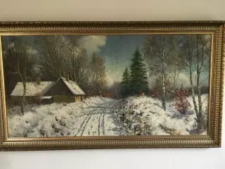 Stort vinter maleri af K. Werner