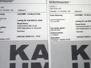 KASHMIR billetter 2 stk, Royal Arena 28. maj 2022