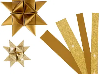 Stjernestrimler, L: 44+78 cm, diam. 6,5+11,5 cm, B: 15+25 mm, glitter,lak, guld, 40strimler/ 1 pk.