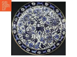 Dekorativ porcelænstallerken med blåt mønster (str. Ø 27 cm)
