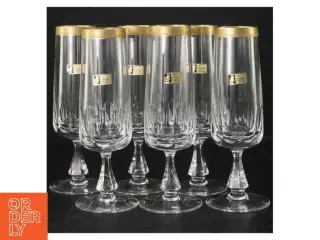 Krystalchampagneglas med guldkant (str. 18 cm. 6 styk)