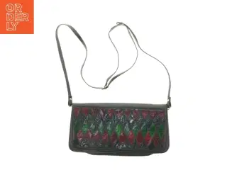 Sort vintage skuldertaske i læder (str. 29 x 15 cm)