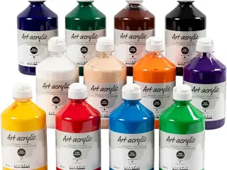 Art Akrylmaling 12x500ml - Halvblank Standardfarver