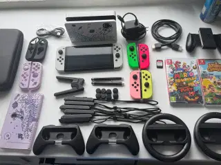 Nintendo Switch OLED med tilbehør og 3 spil