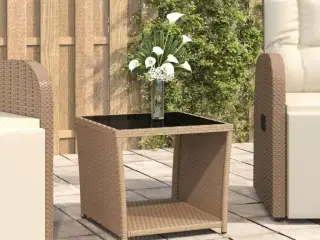 Havebord med glasbordplade polyrattan og hærdet glas beige