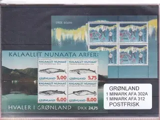 Grønland - 2 Stk. Miniark  AFA 302 A + 312 - Postfrisk