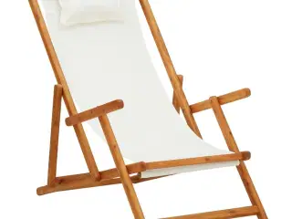 Foldbar strandstol eukalyptustræ og stof cremefarvet