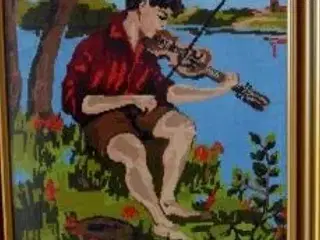 Broderi i guldramme "Dreng med violin"